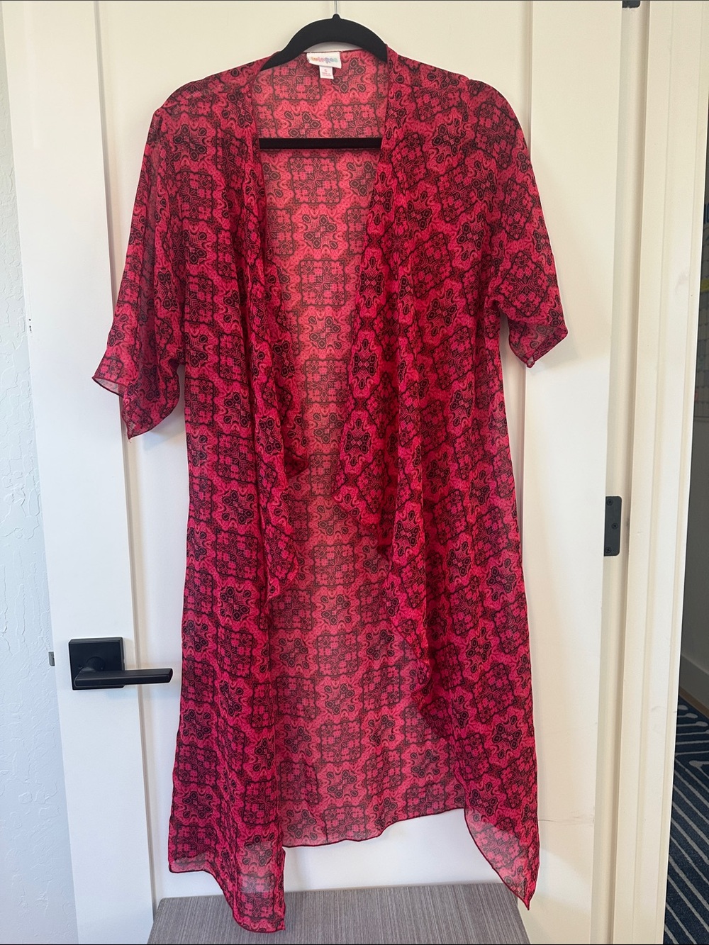 LuLaRoe Red & Black Sheer Patterned Kimono Cardigan